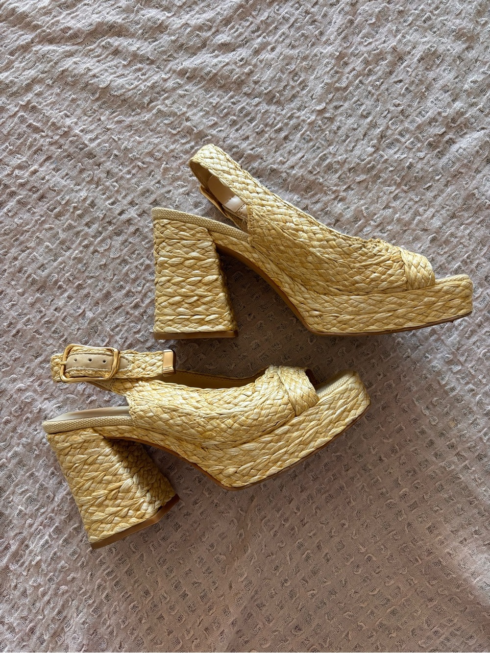 Dolce Vita Yellow Woven Platform Slingback Heels